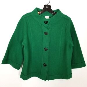 Chico's Women's Addison Green 100% Wool Jacket  Sz M Button Up 3/4 Sleeve